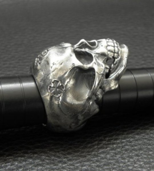 画像11: Large Skull Full Head Up Word Face Solid Silver Ring (11)