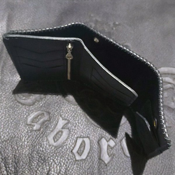 画像12: Crocodile Flank Cross Inlay Elephant Long Short Wallet (12)