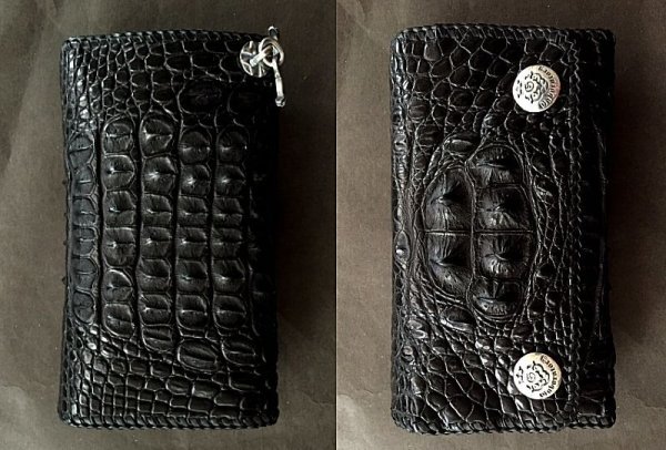 画像2: Crocodile Head & HornBack Plain Long Wallet (2)