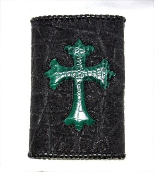 画像1: Crocodile Flank Cross Inlay Elephant Short Wallet (1)