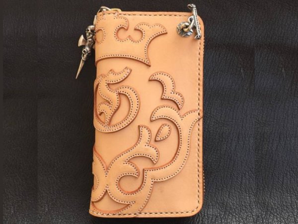 画像20: Atelier Mark Overlay Saddle Leather Round Zip Wallet (Natural) (20)