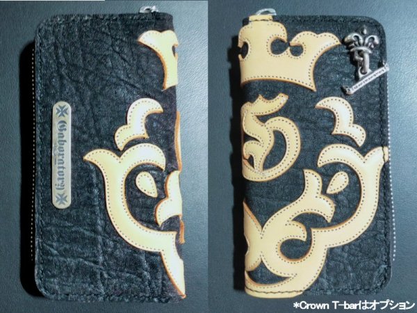 画像1: Atelier Mark Overlay Elephant Leather Round Zip Wallet (Slim Type・2tone) (1)