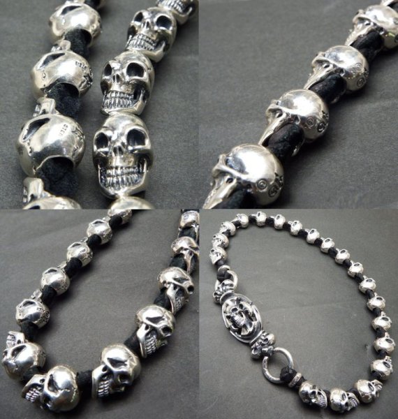 画像4: Skull on W crown battle-ax keeper & all 19 skull braided lether wallet chain (4)