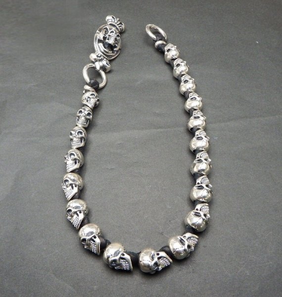 画像6: Skull on W crown battle-ax keeper & all 19 skull braided lether wallet chain (6)