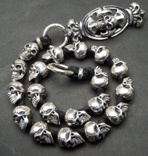 画像7: Skull on W crown battle-ax keeper & all 19 skull braided lether wallet chain (7)