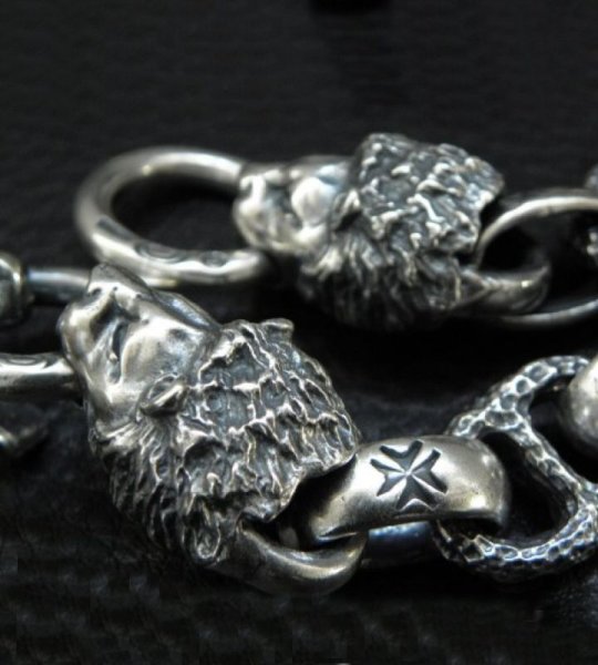 画像16: Snake Keeper With 2Lions & Maltese Cross H.W.O Chiseled Anchor Links Wallet Chain (16)