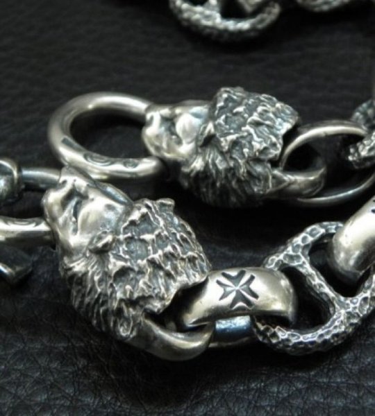 画像14: Snake Keeper With 2Lions & Maltese Cross H.W.O Chiseled Anchor Links Wallet Chain (14)