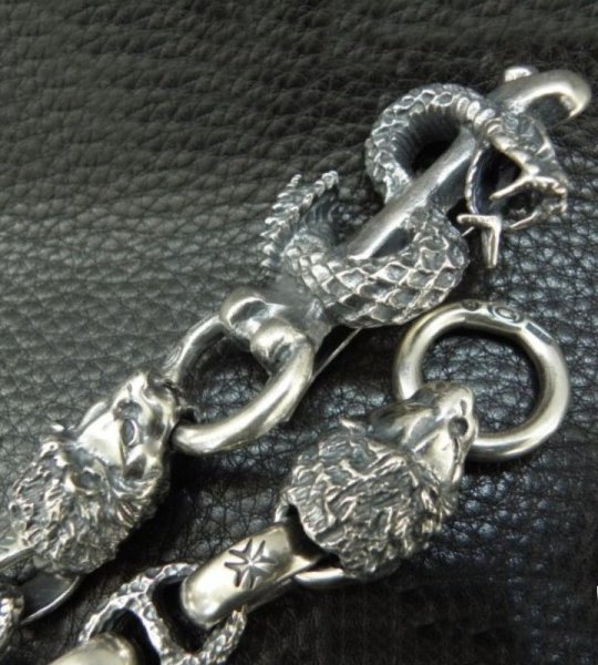 画像8: Snake Keeper With 2Lions & Maltese Cross H.W.O Chiseled Anchor Links Wallet Chain (8)