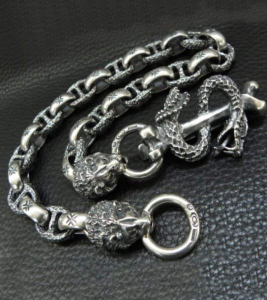 画像2: Snake Keeper With 2Lions & Maltese Cross H.W.O Chiseled Anchor Links Wallet Chain (2)