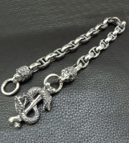 画像3: Snake Keeper With 2Lions & Maltese Cross H.W.O Chiseled Anchor Links Wallet Chain (3)