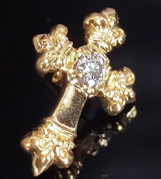 画像3: 18k Gold 1/64 4Heart Crown Cross With Diamond Pierce (3)