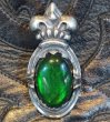 画像4: Flashing Fire Green Labradorite With Large Crown On Sculpted Oval Pendant (4)