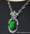 画像10: Flashing Fire Green Labradorite With Large Crown On Sculpted Oval Pendant (10)