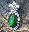 画像7: Flashing Fire Green Labradorite With Large Crown On Sculpted Oval Pendant (7)