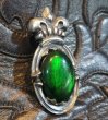 画像6: Flashing Fire Green Labradorite With Large Crown On Sculpted Oval Pendant (6)