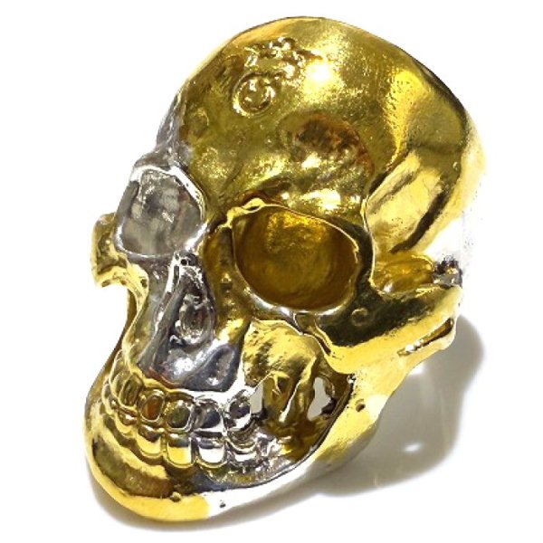 画像1: Pure Gold Wrap Medium Large Skull Ring With Jaw Platinum Finish (1)