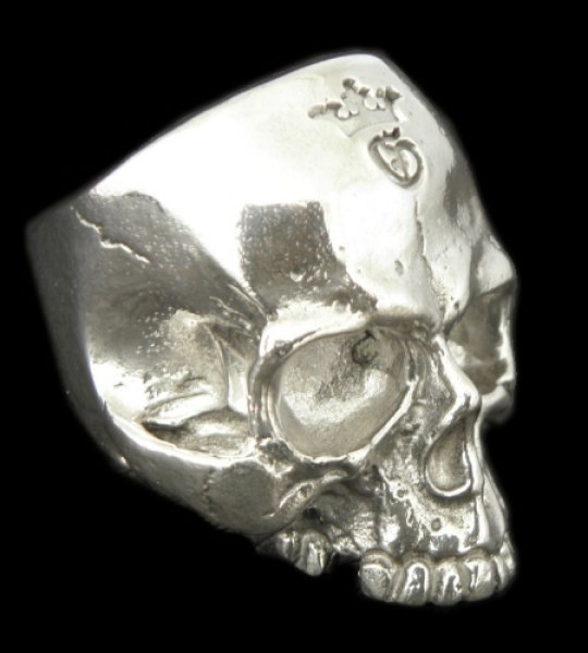 画像1: Large Skull Ring Without Jaw Platinum Finish (1)